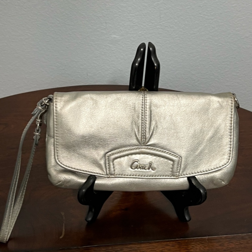 Coach silver clutch bag with wristband